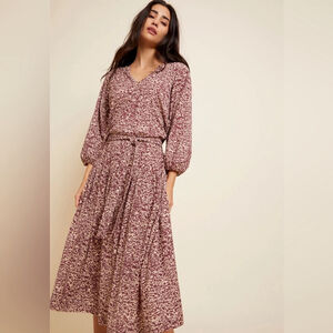 Nation LTD Simona dress tiered boho peasant dress midi sz sm